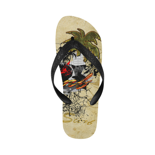 Surfing, surfdesign with surfboard and palm Flip Flops for Men/Women (Model 040)