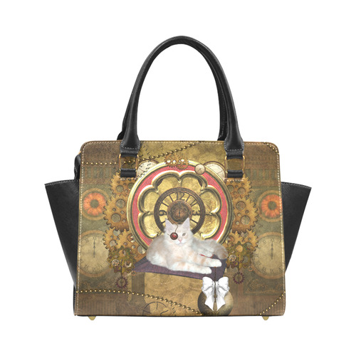 Steampunk, awseome cat clacks and gears Rivet Shoulder Handbag (Model 1645)