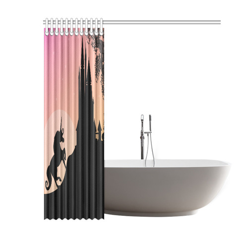 Castle Unicorn Silhouette Pink Shower Curtain 60"x72"