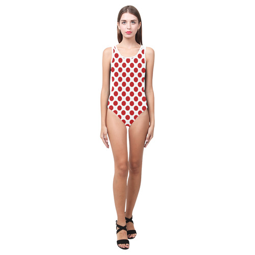 Red Polka Dots Vest One Piece Swimsuit (Model S04)