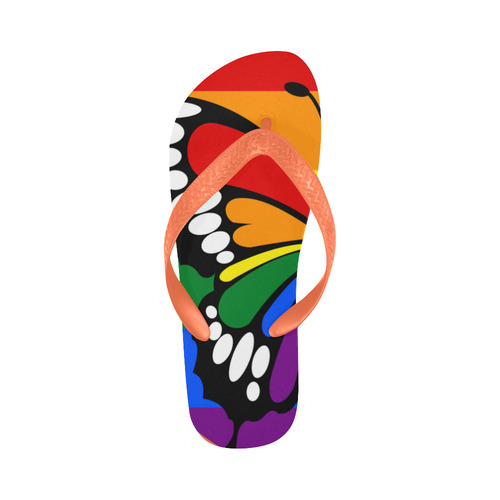 Dot Rainbow Flag Stripes Butterfly Silhouette Flip Flops for Men/Women (Model 040)