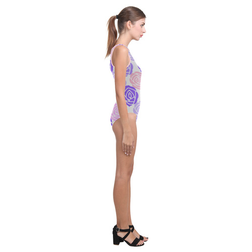 Lilac Rose Pattern Vest One Piece Swimsuit (Model S04)