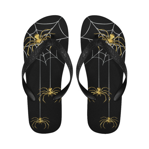Spiders in the Cobweb Contour Gold Silver Flip Flops for Men/Women (Model 040)