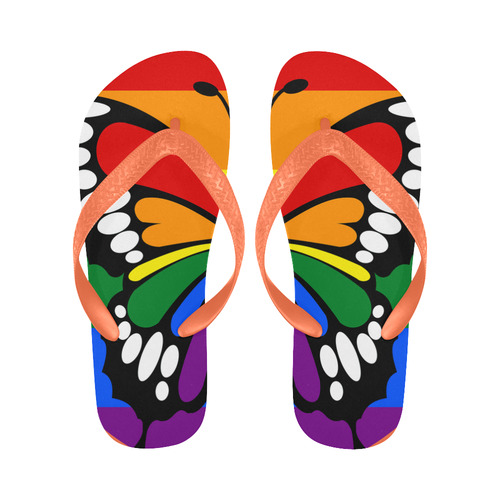 Dot Rainbow Flag Stripes Butterfly Silhouette Flip Flops for Men/Women (Model 040)