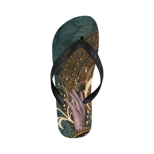 The steampunk lady with awesome eyes, clocks Flip Flops for Men/Women (Model 040)