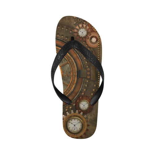 Steampunk, wonderful vintage clocks and gears Flip Flops for Men/Women (Model 040)