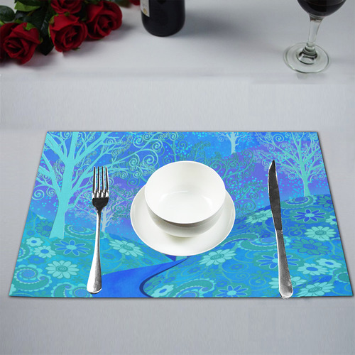 Placemat Set 4 Blue Forest Flower Design by Juleez Placemat 12’’ x 18’’ (Set of 4)