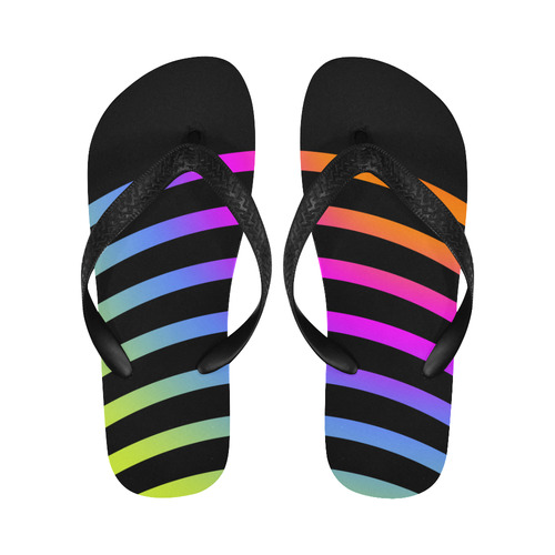 Modern Black Background Arch Stripes Cut Flip Flops for Men/Women (Model 040)