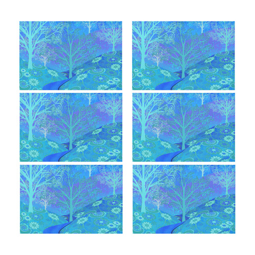 Placemat Set 6 Blue Forest Flower Design by Juleez Placemat 12’’ x 18’’ (Set of 6)