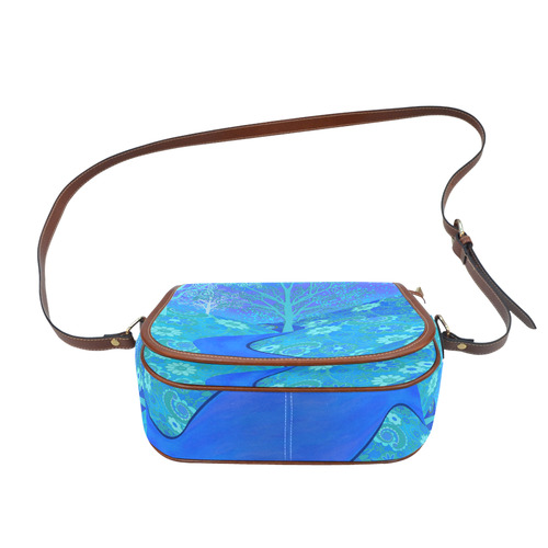 Saddlebag Handbag Blue Forest Flower Design by Juleez Saddle Bag/Small (Model 1649) Full Customization