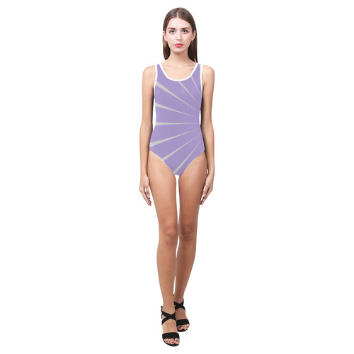 Fanned Stripes in Grey on Lilac Vest One Piece Swimsuit (Model S04)