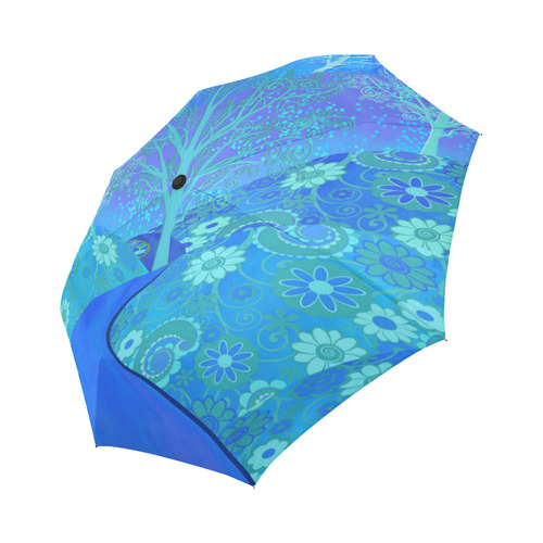 Umbrella Colorful Print Blue Forest Flower Design by Juleez Auto-Foldable Umbrella (Model U04)