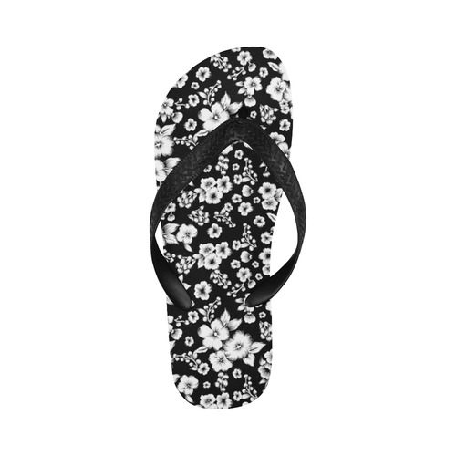 Fine Flowers Pattern Solid Black White Flip Flops for Men/Women (Model 040)