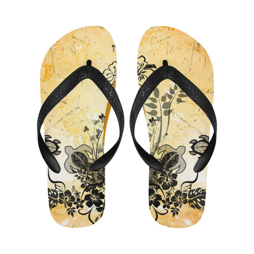 Surfboard with turtles and flowers Flip Flops for Men/Women (Model 040)