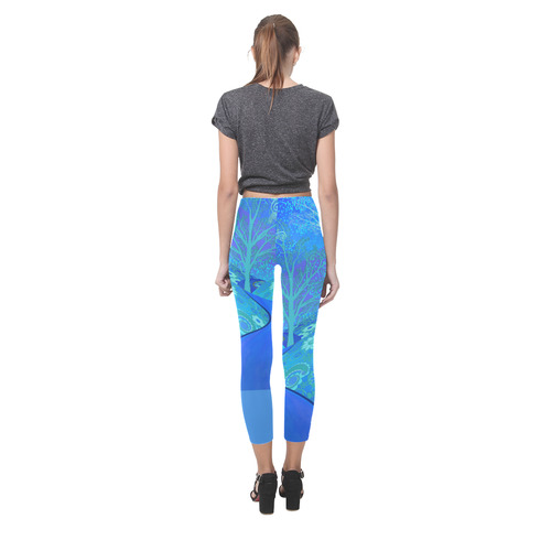 Leggings Capri Print Blue Forest Flower Design by Juleez Capri Legging (Model L02)