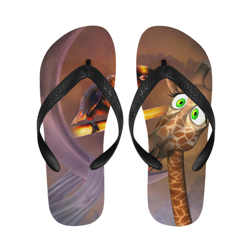 Funny giraffe with parrot Flip Flops for Men/Women (Model 040)