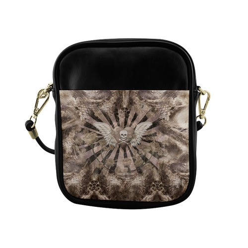 Sling Bag Purse Dark Skull Bones Print by Juleez Sling Bag (Model 1627)