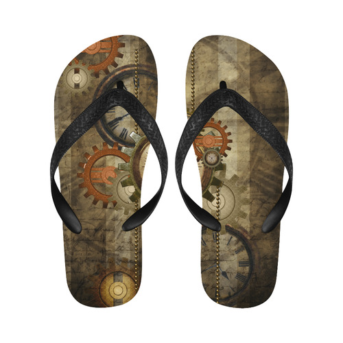 Steampunk, wonderful noble desig, clocks and gears Flip Flops for Men/Women (Model 040)