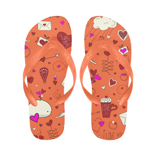 Valentine's Day LOVE HEARTS pattern red pink Flip Flops for Men/Women (Model 040)