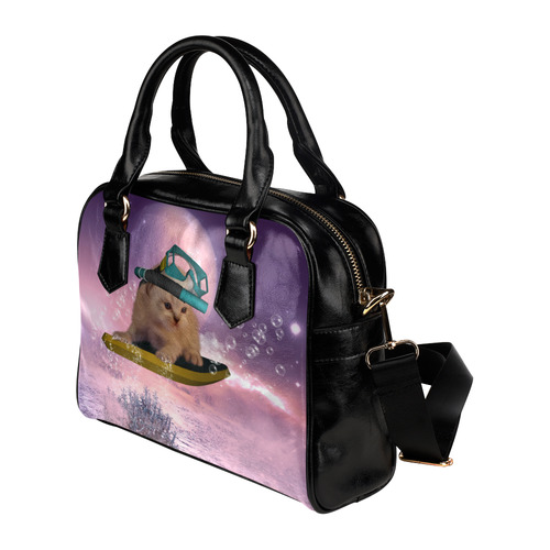 Funny surfing kitten Shoulder Handbag (Model 1634)