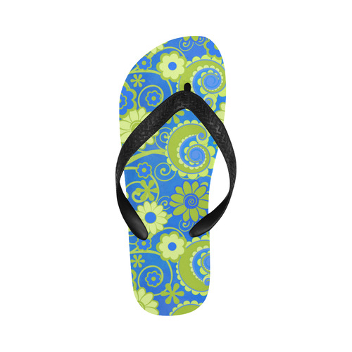 Print Flip Flops Blue Lime Fun Flowers Print Flip Flops for Men/Women (Model 040)