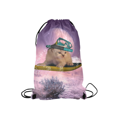 Funny surfing kitten Small Drawstring Bag Model 1604 (Twin Sides) 11"(W) * 17.7"(H)