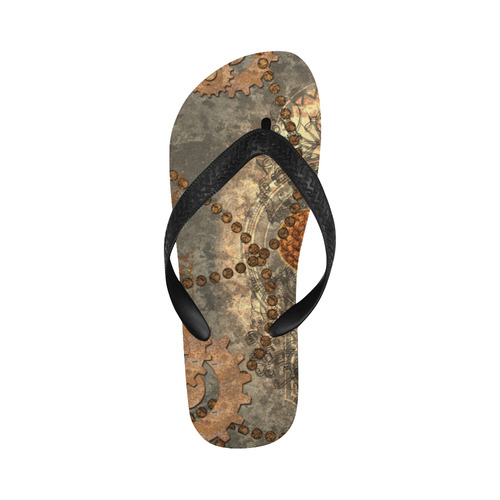 Steampuink, rusty heart with clocks and gears Flip Flops for Men/Women (Model 040)
