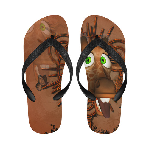 Sweet, happy giraffe Flip Flops for Men/Women (Model 040)