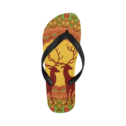 Mandala YOUNG DEERS with Full Moon Flip Flops for Men/Women (Model 040)