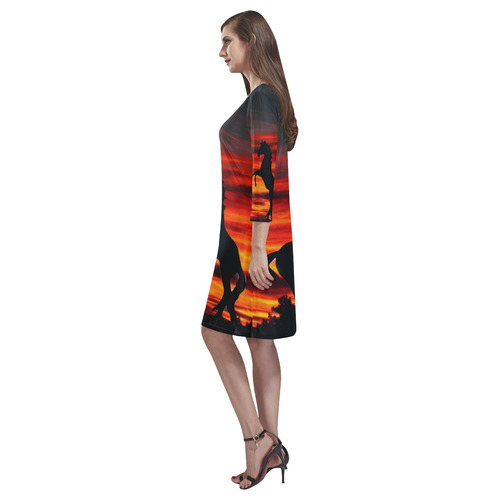 Mustangs at Sunset by Martina Webster Rhea Loose Round Neck Dress(Model D22)