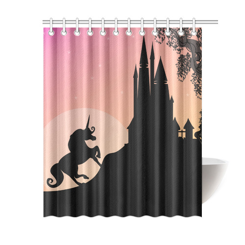 Castle Unicorn Silhouette Pink Shower Curtain 60"x72"