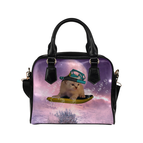 Funny surfing kitten Shoulder Handbag (Model 1634)