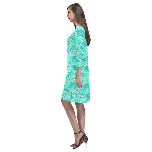 Turquosie  Camouflage Camo Rhea Loose Round Neck Dress(Model D22)