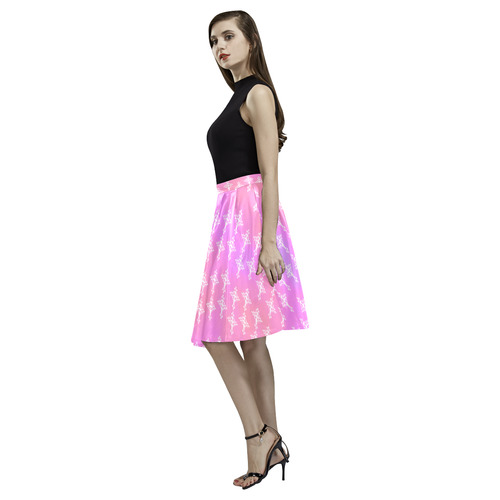 Pastel Goth Pink Crosses pattern Art Melete Pleated Midi Skirt (Model D15)