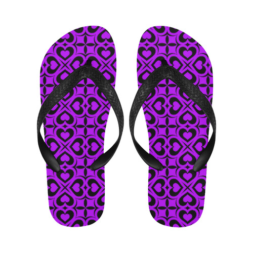 Purple Black Heart Lattice Flip Flops for Men/Women (Model 040)