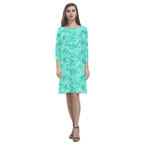 Turquosie  Camouflage Camo Rhea Loose Round Neck Dress(Model D22)