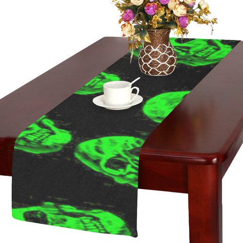 Hot Skulls, green by JamColors Table Runner 14x72 inch