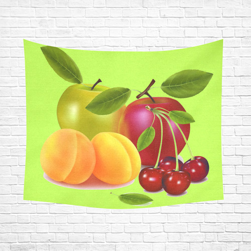 Cherries Apricots Apples Fruit Cotton Linen Wall Tapestry 60"x 51"