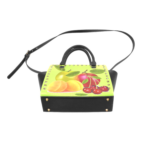 Cherries Apricots Apples Fruit Rivet Shoulder Handbag (Model 1645)