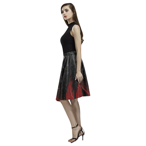 Cracked Flames Goth Print Melete Pleated Midi Skirt (Model D15)