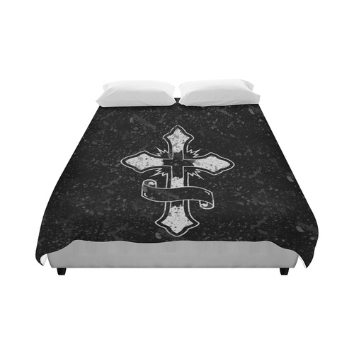 Distressed Cross Gothic Print Duvet Cover 86"x70" ( All-over-print)