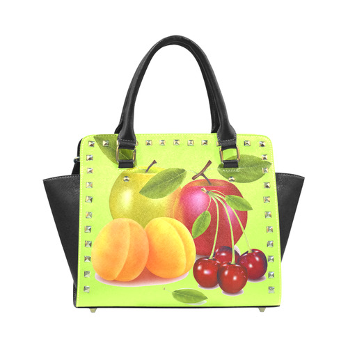 Cherries Apricots Apples Fruit Rivet Shoulder Handbag (Model 1645)