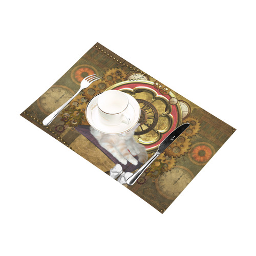 Steampunk, awseome cat clacks and gears Placemat 12’’ x 18’’ (Set of 2)