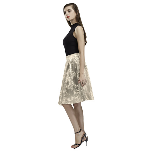 Vintage Damask Steampunk Print Melete Pleated Midi Skirt (Model D15)