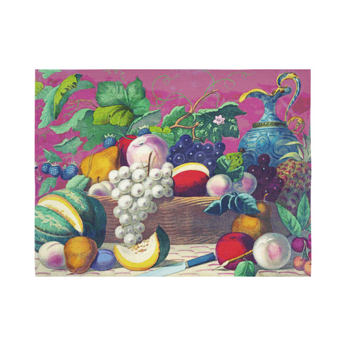 Vintage Fruit Melon Pear Grape Floral Cotton Linen Wall Tapestry 80"x 60"