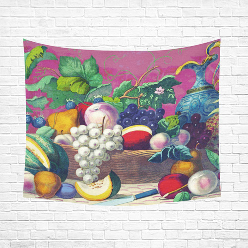 Vintage Fruit Melon Pear Grape Floral Cotton Linen Wall Tapestry 60"x 51"