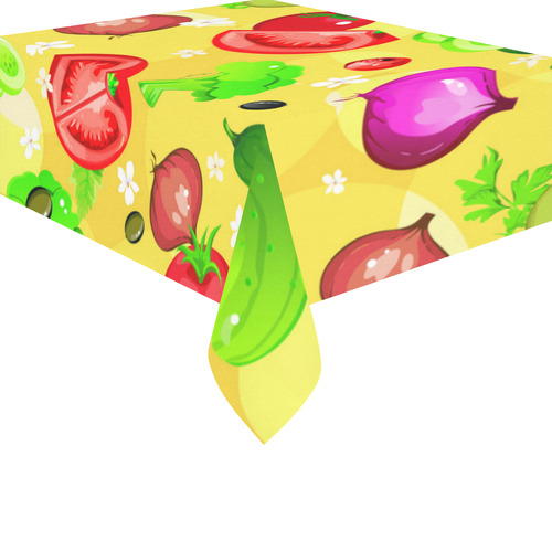 Vegetables Tomatoes Olives Cucumbers Onions Cotton Linen Tablecloth 52"x 70"