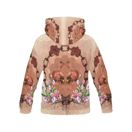 Awesome skulls with flowres All Over Print Hoodie for Women (USA Size) (Model H13)