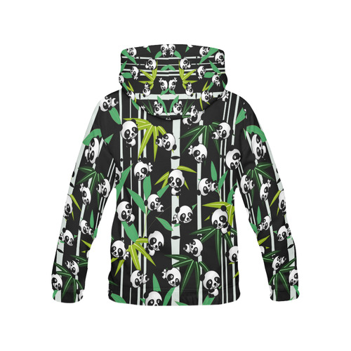 Satisfied and Happy Panda Babies on Bamboo All Over Print Hoodie for Men (USA Size) (Model H13)