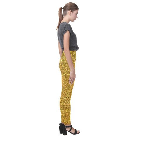 yellow glitter Cassandra Women's Leggings (Model L01)
